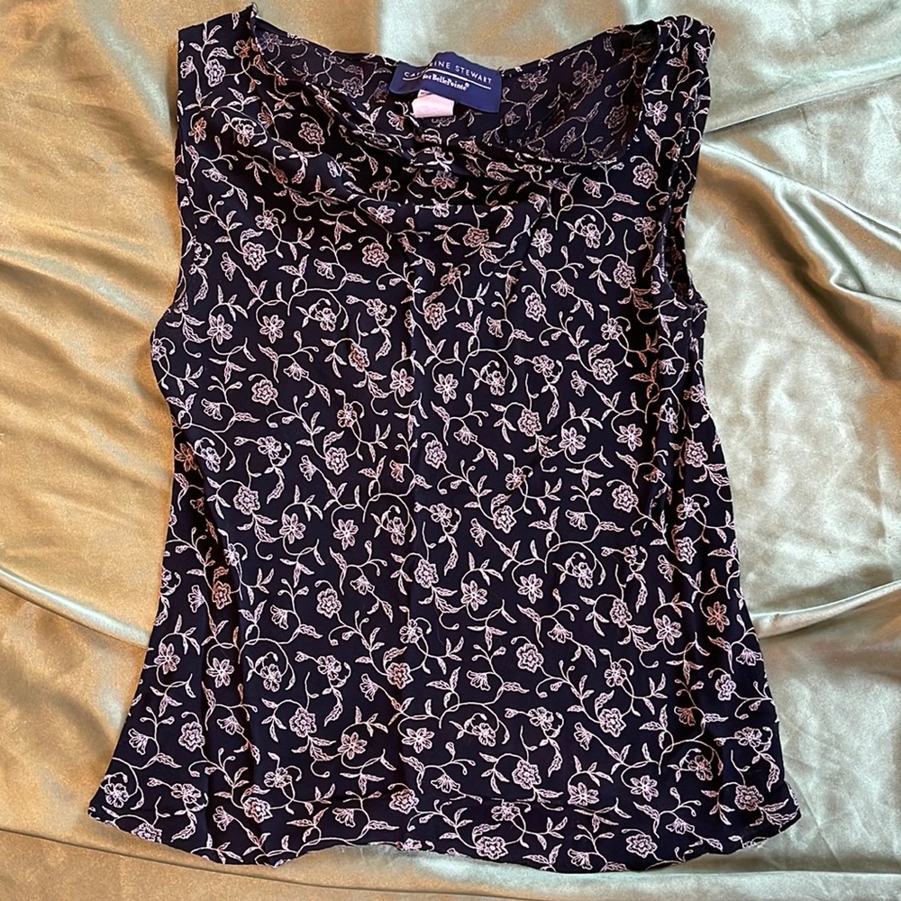 Catherine Stewart vintage floral cowl neck blouse/tank top